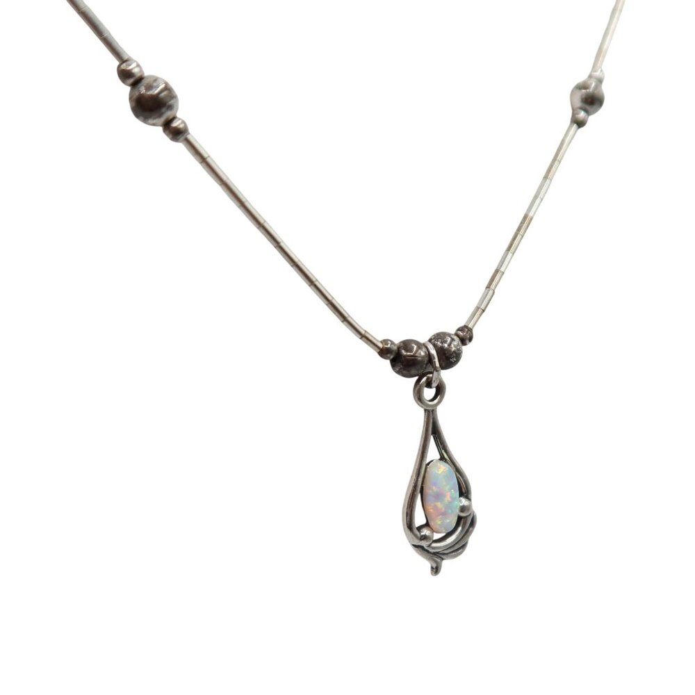 Vintage Sterling Silver Opal Teardrop Pendant Necklace WHEELER MANUFACTURING Co - Picture 3 of 10